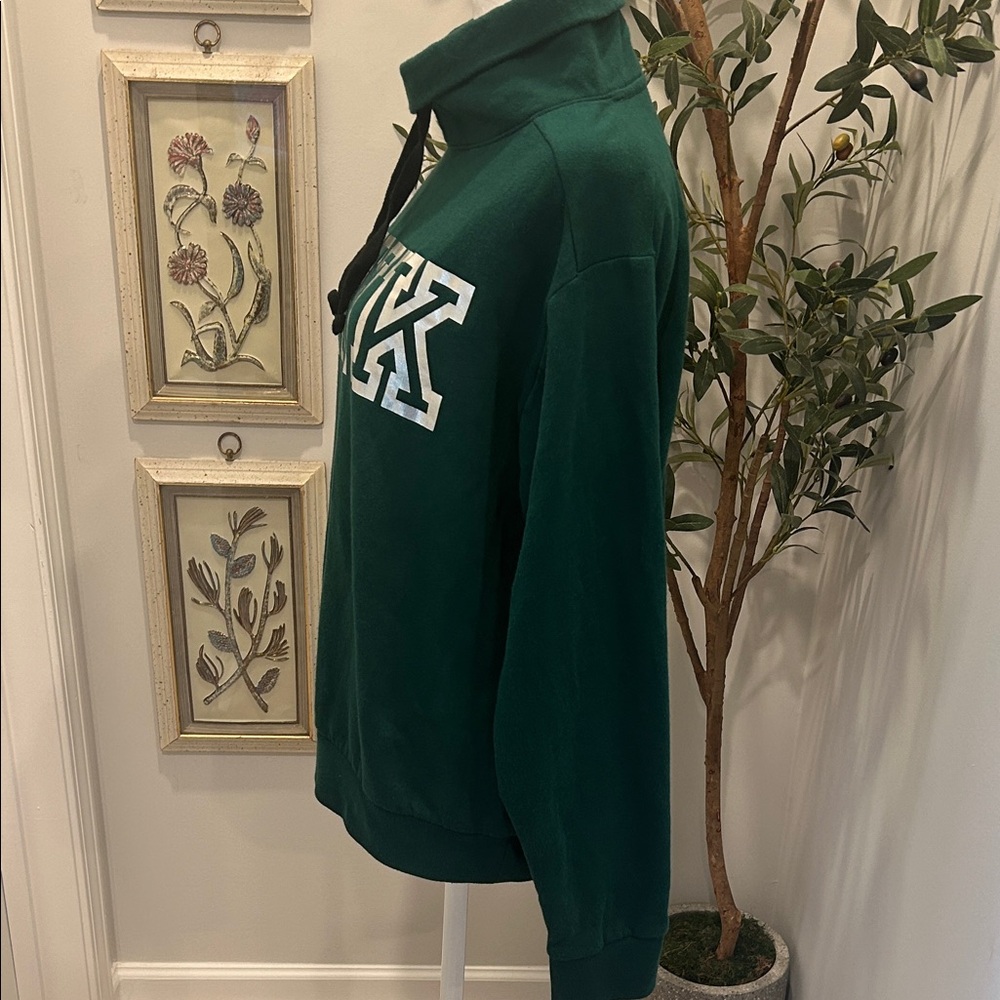 PINK Victoria's Secret Dark Green Funnel Neck Sweatshirt with Drawstring - Picture 2 of 4